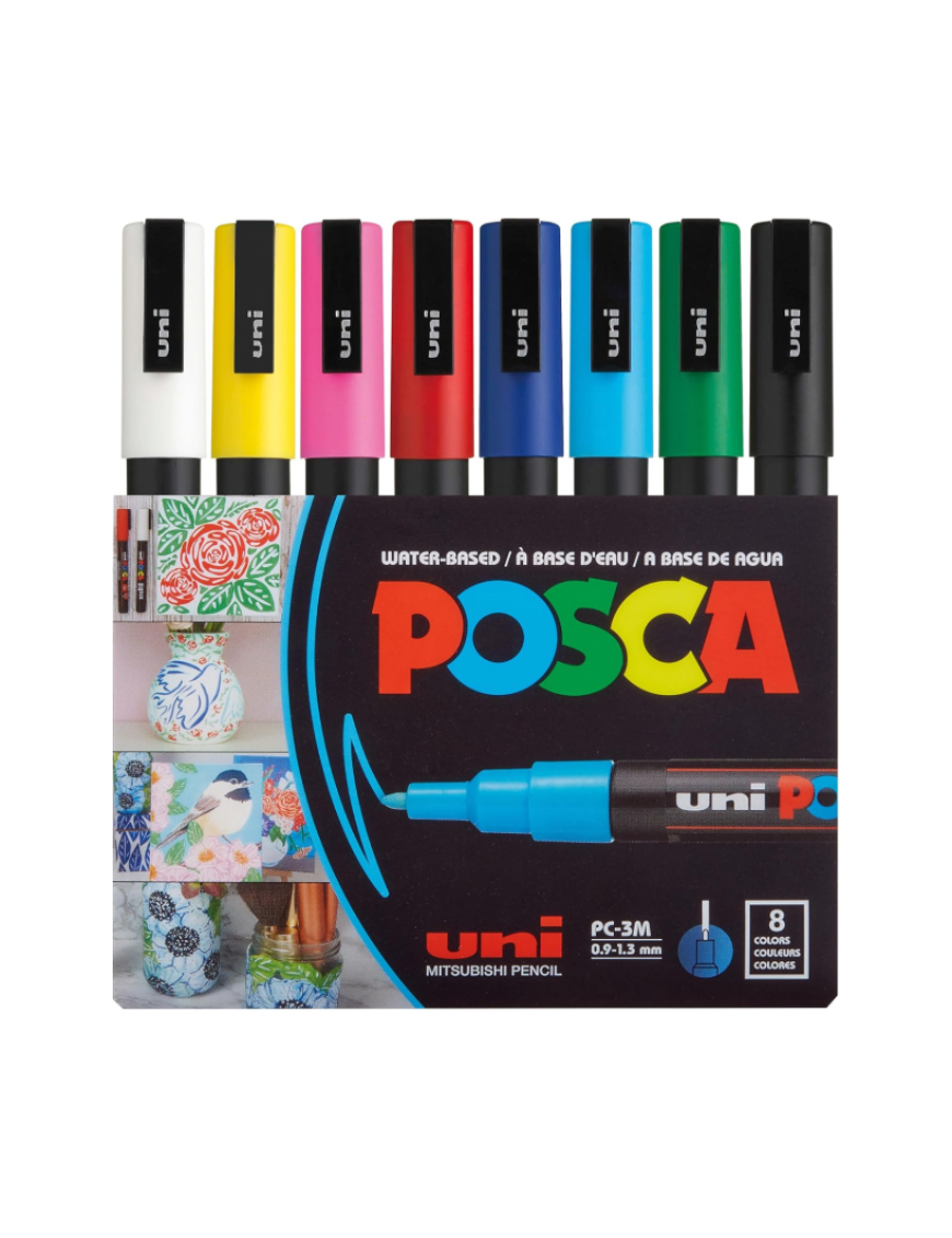 Marqueur peinture POSCA pochette basique de 8 PC-3M
