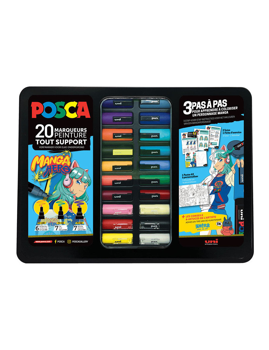 Marqueur peinture POSCA Mallette MANGA HERO - 20 marqueurs