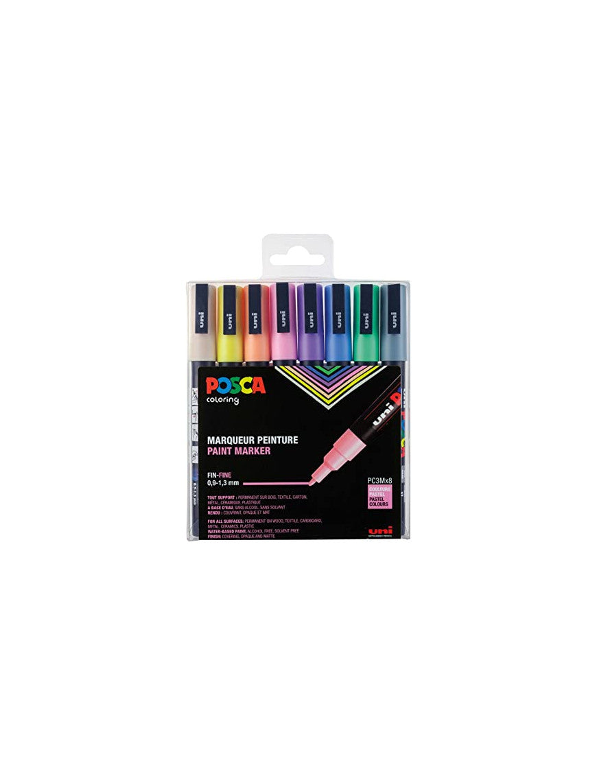 Marqueur peinture POSCA Pochette Pastel de 8 PC-3M